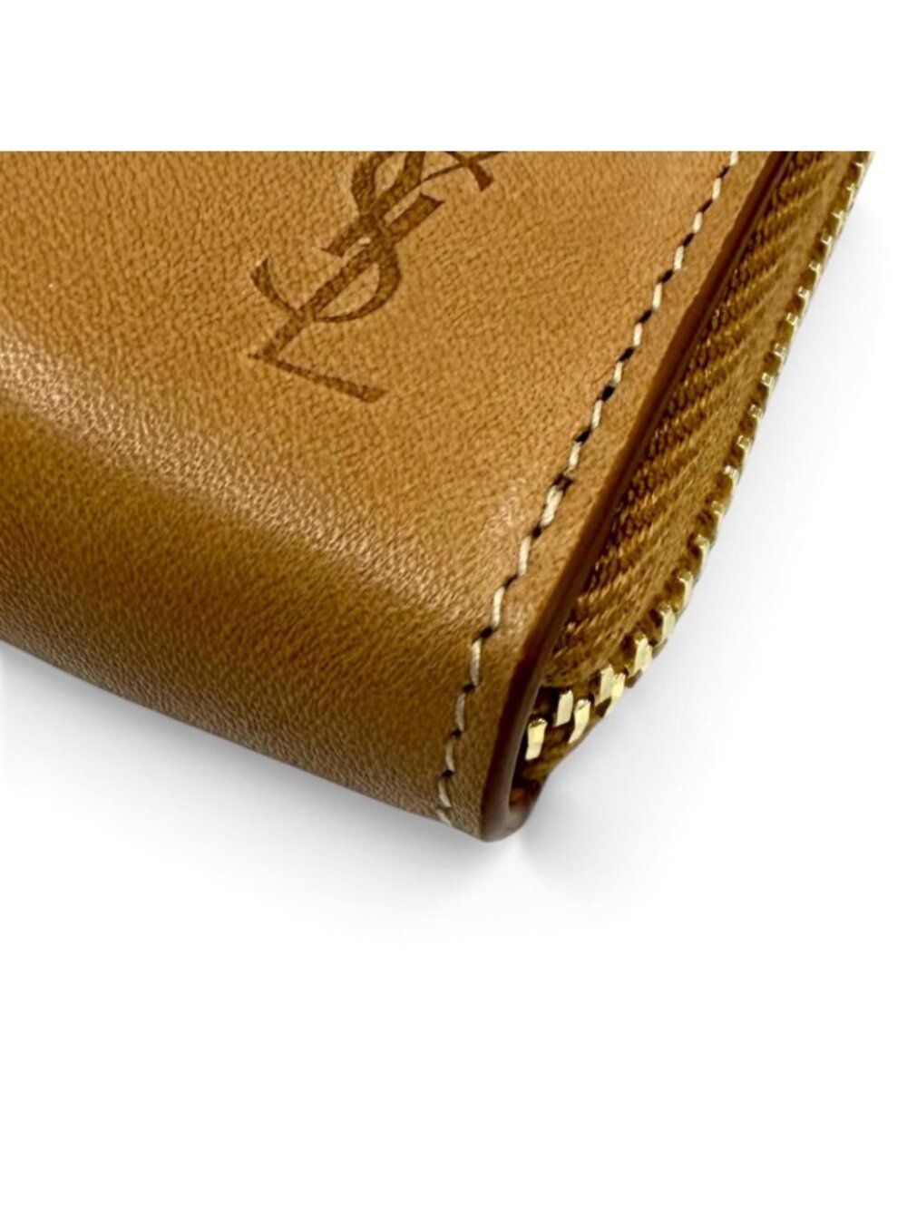 Saint Laurent Paris Logo Stamp Leather Zip Around Wallet Light Brown - Picture 7 of 13